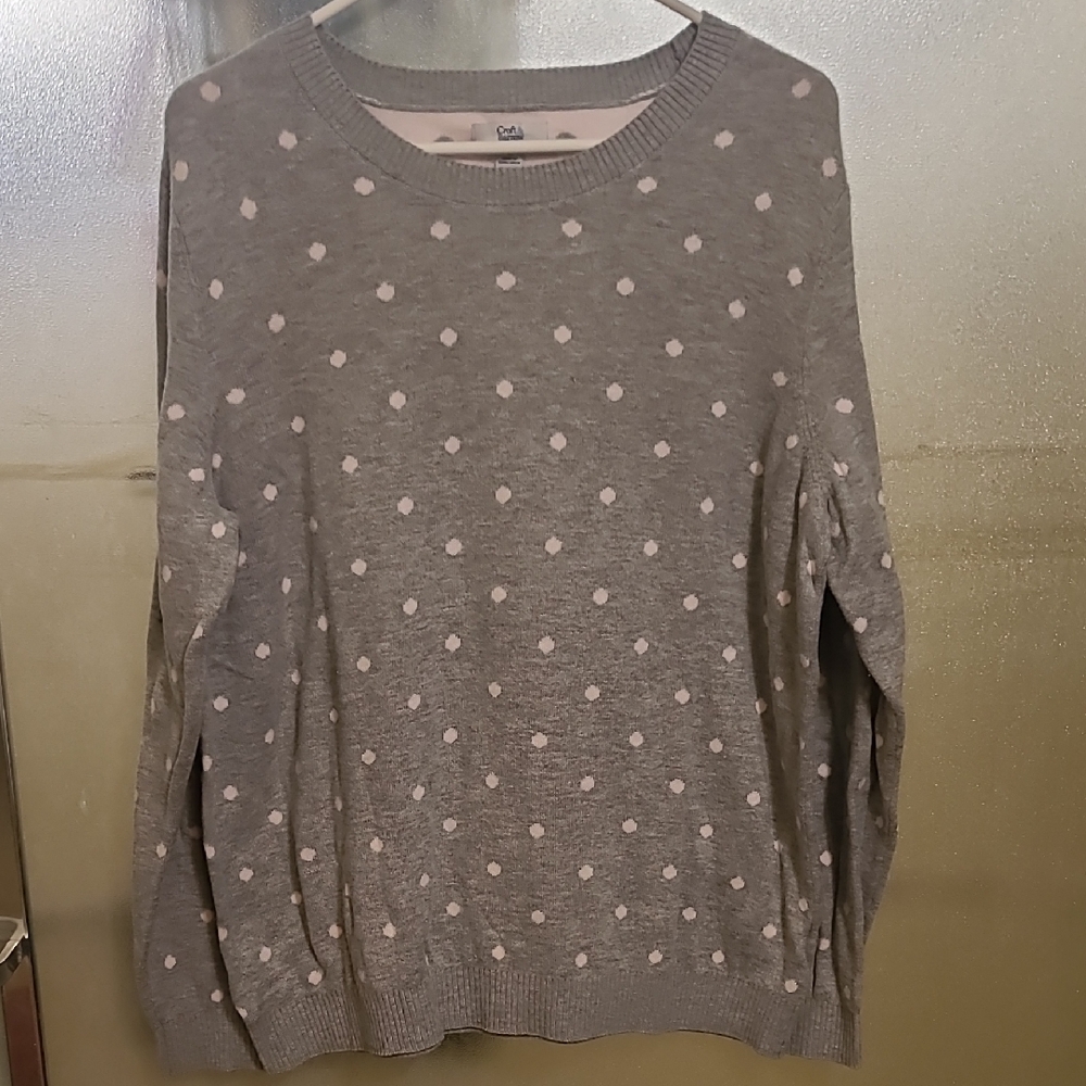 CAbi Gray Sweater with White Dots